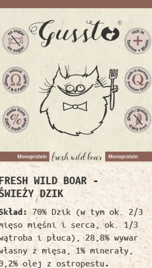 Gussto Fresh Wild Boar Mokra Karma dla kota op. 400g Pakiet 6szt.