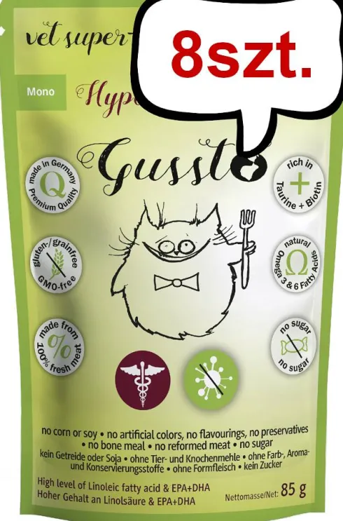 Gussto Vet Hypoallegrenic Mokra Karma dla kota op. 85g Pakiet 8szt.