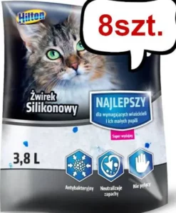 Hilton Żwirek Silikonowy bezzapachowy dla kotów poj. 3.8l Pakiet 8szt.
