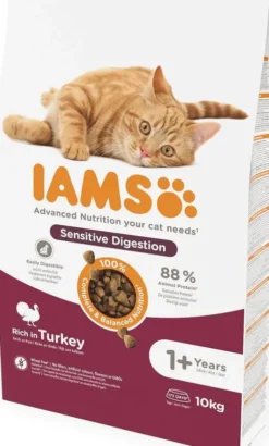 Iams Adult Sensitive Digestion with Turkey Sucha Karma dla kota op. 10kg