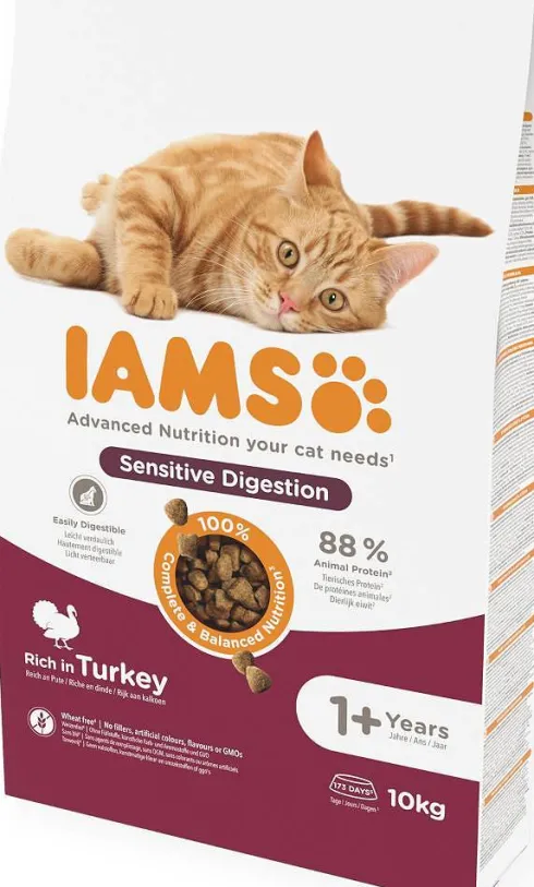 Iams Adult Sensitive Digestion with Turkey Sucha Karma dla kota op. 10kg