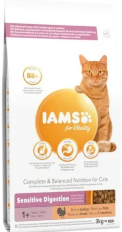 Iams Adult Sensitive Digestion with Turkey Sucha Karma dla kota op. 3kg