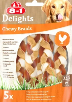 8in1 Gryzak Delights Chewy Braids ze Skórą Wołową i Kurczakiem dla psa op. 75g