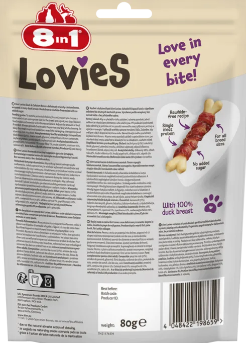8in1 Lovies Duck and Calcium Bones Przysmak dla psa op. 80g