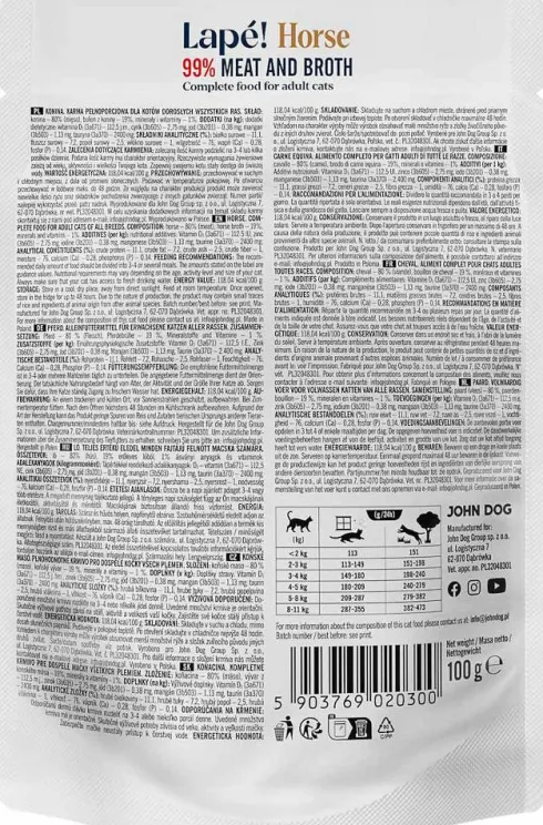 John Dog Adult Lapé Konina Mokra Karma dla kota op. 100g Pakiet 10szt.