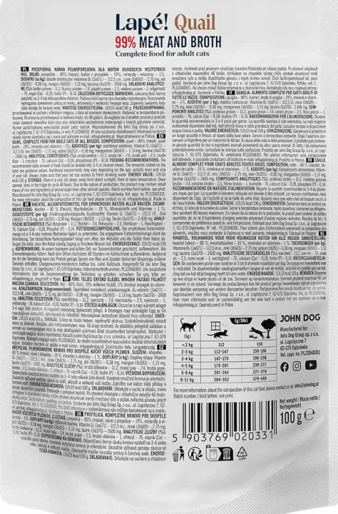 John Dog Adult Lapé Przepiórka Mokra Karma dla kota op. 100g