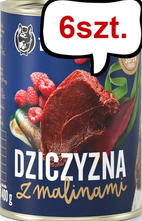 John Dog Berry line Adult Dziczyzna z malinami Mokra Karma dla psa op. 400g Pakiet 6szt.