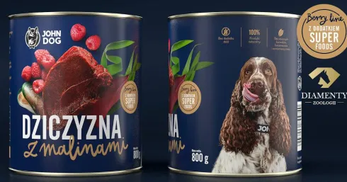 John Dog Berry line Adult Dziczyzna z malinami Mokra Karma dla psa op. 800g Pakiet 6szt.