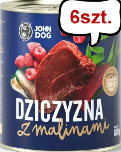 John Dog Berry line Adult Dziczyzna z malinami Mokra Karma dla psa op. 800g Pakiet 6szt.