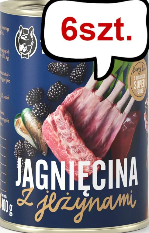 John Dog Berry line Adult Jagnięcina z jeżynami Mokra Karma dla psa op. 400g Pakiet 6szt.