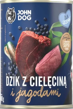 John Dog Berry line Puppy Dzik z Cielęciną i jagodami Mokra Karma dla szczeniąt op. 400g