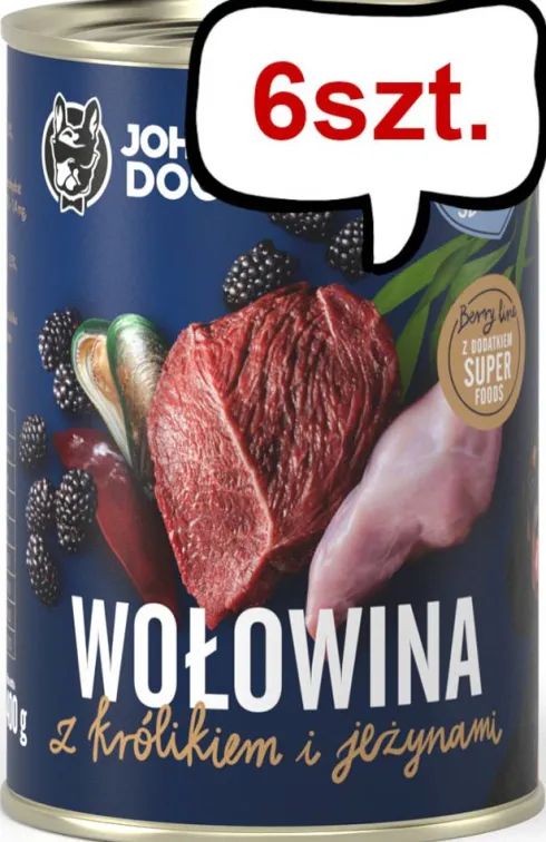 John Dog Berry line Puppy Wołowina z Królikiem i jeżynami Mokra Karma dla szczeniąt op. 400g Pakiet 6szt.