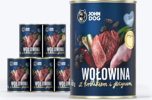 John Dog Berry line Puppy Wołowina z Królikiem i jeżynami Mokra Karma dla szczeniąt op. 400g Pakiet 6szt.