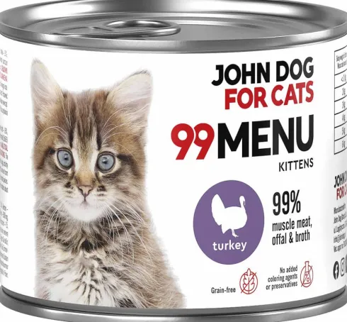 John Dog 99 Menu Kitten Turkey Mokra Karma dla kociąt op. 200g Pakiet 6szt.
