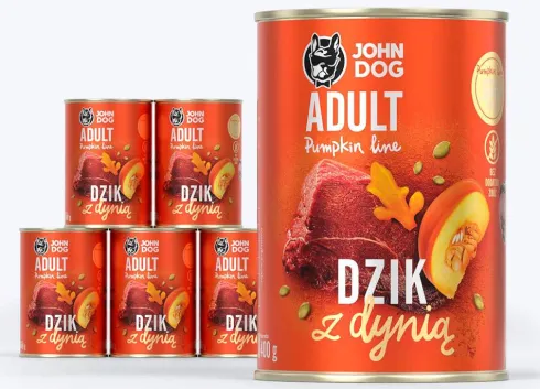 John Dog Pumpkin line Adult Dzik z dynią Mokra Karma dla psa op. 400g Pakiet 6szt.