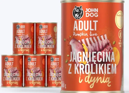 John Dog Pumpkin line Adult Jagnięcina z Królikiem i dynią Mokra Karma dla psa op. 400g Pakiet 6szt.