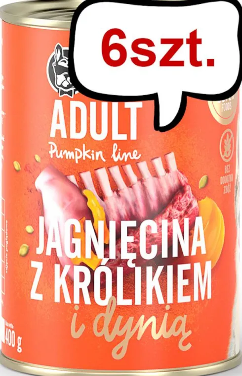 John Dog Pumpkin line Adult Jagnięcina z Królikiem i dynią Mokra Karma dla psa op. 400g Pakiet 6szt.