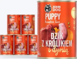 John Dog Pumpkin line Puppy Dzik z królikiem i dynią Mokra Karma dla psa op. 400g Pakiet 6szt.