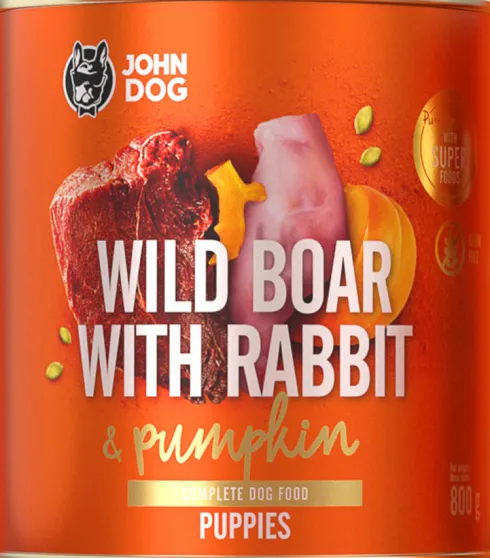 John Dog Pumpkin line Puppy Dzik z królikiem i dynią Mokra Karma dla psa op. 800g