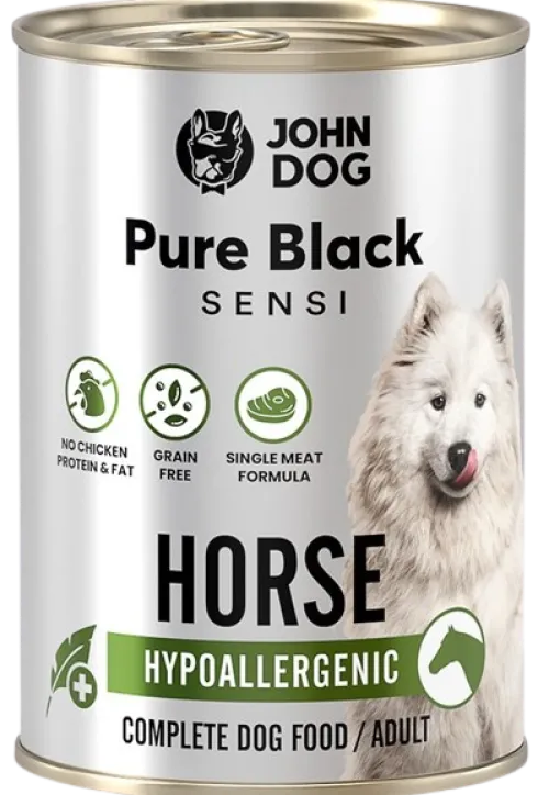 John Dog Pure Black Sensi Hypoallergenic Adult Konina Mokra Karma dla psa op. 400g Pakiet 6szt.