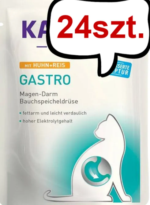 Kattovit Feline Diet Gastro z kurczakiem i ryżem (Huhn+Reis) Mokra Karma dla kota op. 85g Pakiet 24szt.
