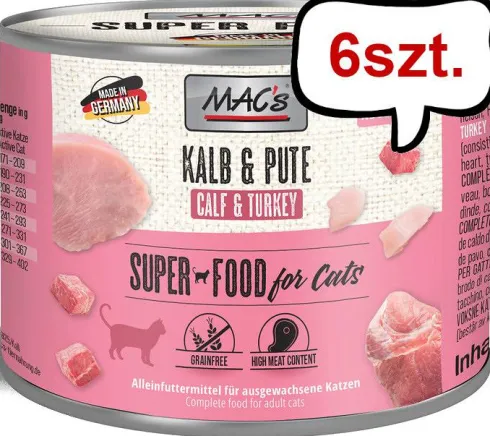 Mac's Adult Cielęcina z indykiem Mokra Karma dla kota op. 200g Pakiet 6szt.