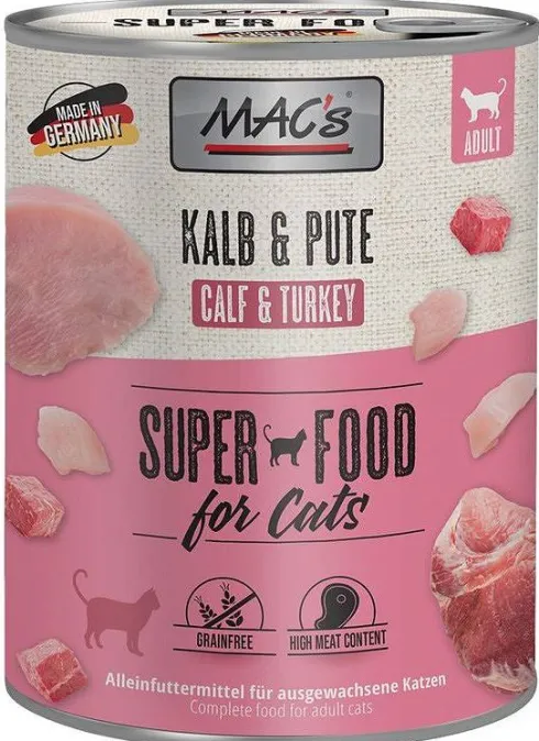 Mac's Adult Cielęcina z indykiem Mokra Karma dla kota op. 800g Pakiet 6szt.