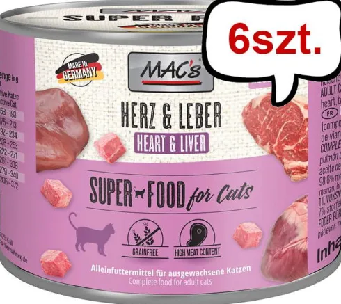 Mac's Adult Serce z wątróbką Mokra Karma dla kota op. 200g Pakiet 6szt.