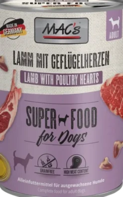 Mac's Adult Superfood Jagnięcina z Sercami Drobiowymi Mokra Karma dla psa op. 400g Pakiet 6szt.