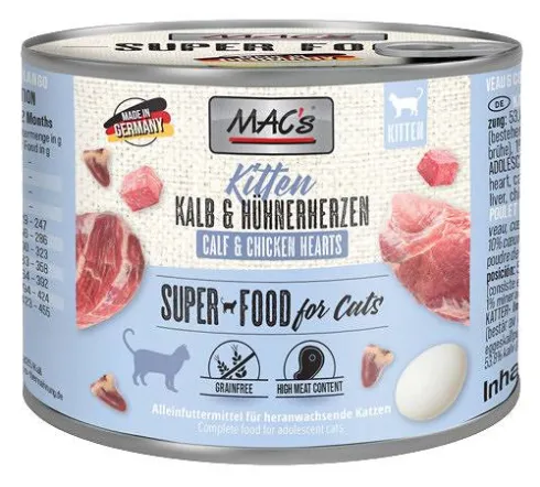 Mac's Kitten Cielęcina z kurzymi sercami Mokra Karma dla kociąt op. 200g Pakiet 6szt.