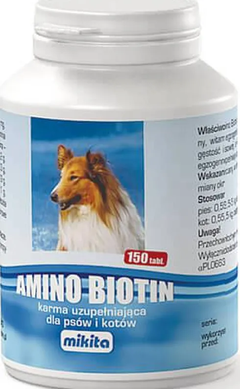 Mikita Preparat na sierść Amino Biotin dla psa i kota op. 150 tabletek WYPRZEDAŻ