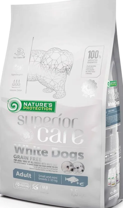 Nature's Protection Superior Care Adult Small White Fish Sucha Karma dla psa op. 1.5kg + Przysmak NP SC Snacks op.75g GRATIS