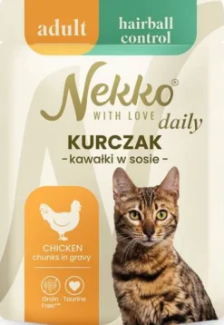 Nekko Daily Adult Hairball z kurczakiem w sosie Mokra Karma dla kota op. 85g