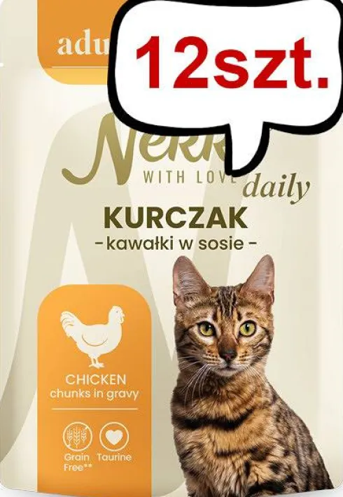 Nekko Daily Adult Hairball z kurczakiem w sosie Mokra Karma dla kota op. 85g Pakiet 12szt.