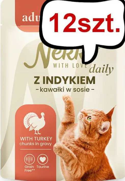Nekko Daily Adult Sterilised z indykiem w sosie Mokra Karma dla kota op. 85g Pakiet 12szt.