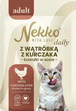 Nekko Daily Adult z wątróbką z kurczaka w sosie Mokra Karma dla kota op. 85g Pakiet 12szt.
