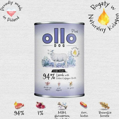 Ollo Plus Kolagen Lamb Mokra Karma dla psa op. 800g Pakiet 6szt.
