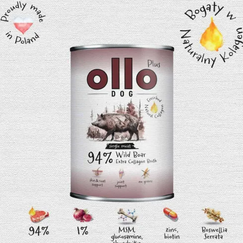 Ollo Plus Kolagen Wild Boar Mokra Karma dla psa op. 400g