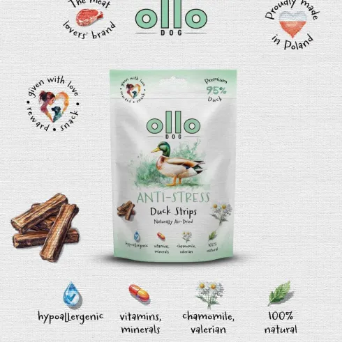 Ollo Przysmaki Air-Dried Anti-Stress Duck Strips dla psa op. 80g