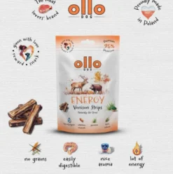 Ollo Przysmaki Air-Dried Energy Venison Strips dla psa op. 80g [Data ważności: 11.2026]