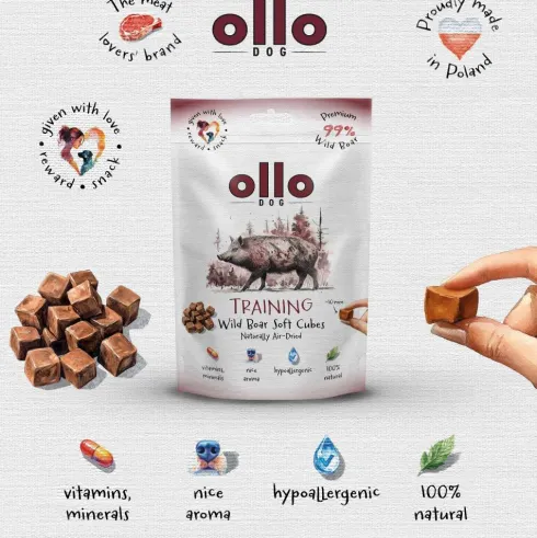 Ollo Przysmaki Training Wild Boar Soft Cubes dla psa op. 80g
