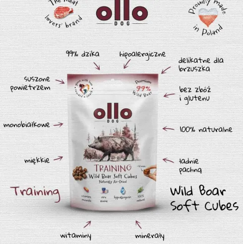 Ollo Przysmaki Training Wild Boar Soft Cubes dla psa op. 80g