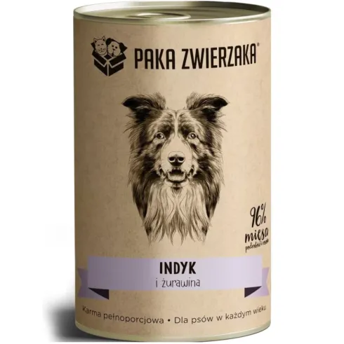 Paka Zwierzaka Indyk i żurawina Mokra karma dla psa op. 400g Pakiet 12szt.+ Worek bawełniany GRATIS