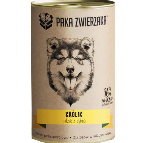 Paka Zwierzaka Królik i dzik z dynią Mokra karma dla psa op. 400g Pakiet 12szt. + Worek bawełniany GRATIS