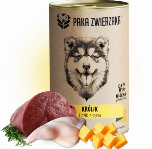 Paka Zwierzaka Królik i dzik z dynią Mokra karma dla psa op. 400g Pakiet 12szt. + Worek bawełniany GRATIS