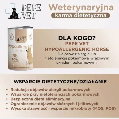 Paka Zwierzaka Pepe Vet Hypoallergenic Horse Mokra Karma dla psa op. 400g Pakiet 6szt.