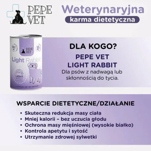 Paka Zwierzaka Pepe Vet Light Rabbit Mokra Karma dla psa op. 400g