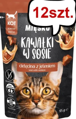 Pan Mięsko Adult Cielęcina z jeleniem w sosie Mokra Karma dla kota op. 85g Pakiet 12szt.