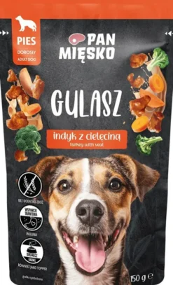 Pan Mięsko Adult Gulasz z indykiem i cielęciną Mokra Karma dla psa op. 150g Pakiet 10szt.