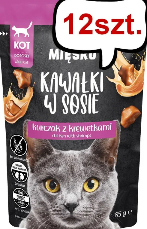 Pan Mięsko Adult Kurczak z krewetkami w sosie Mokra Karma dla kota op. 85g Pakiet 12szt.